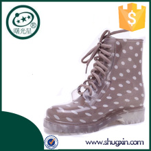 mulheres com bolinhas, tornozelo alto, salto alto, sapatos suaves de pvc B-817